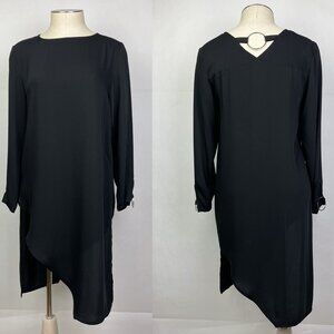 Zara Black Tunic Top Size XS Womens Blouse Long Sleeve Chiffon Assymetric